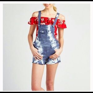 Dark blue and white tie dye overalls